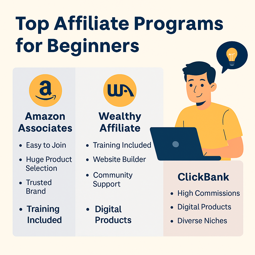 Top Affiliate Programs for Beginners – Visual Comparison